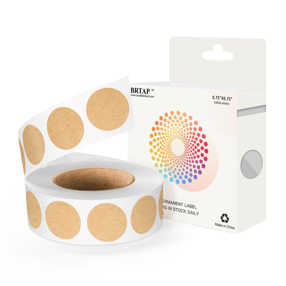 7401 1000 PCS 3/4 Inch Round Dots Color Coding Circle Stickers, Kraft Brown